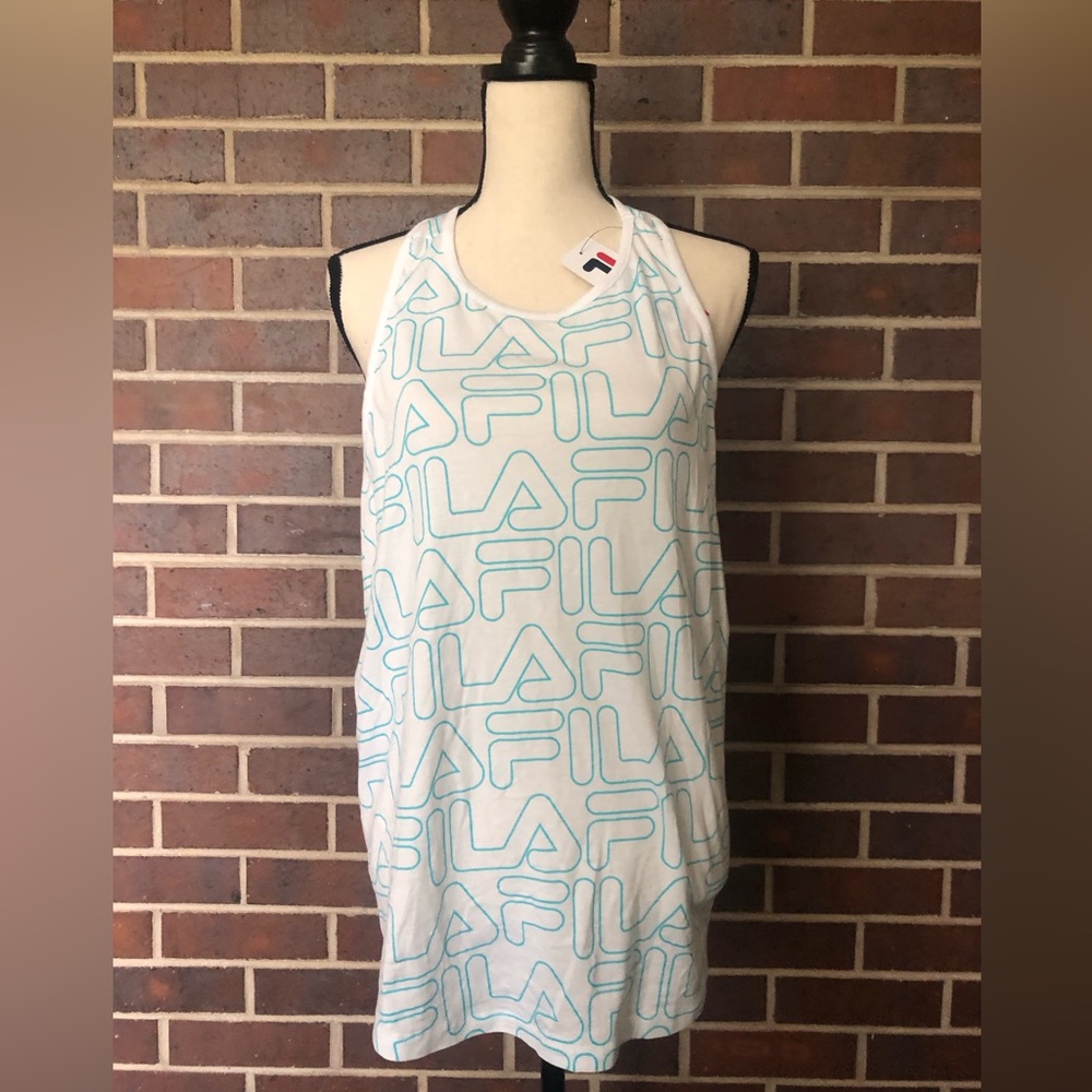FILA NWT Said So Singlet Tank Racerback Logo Aqua Tie Back Athletic Top Plus 2X - Picture 6 of 9